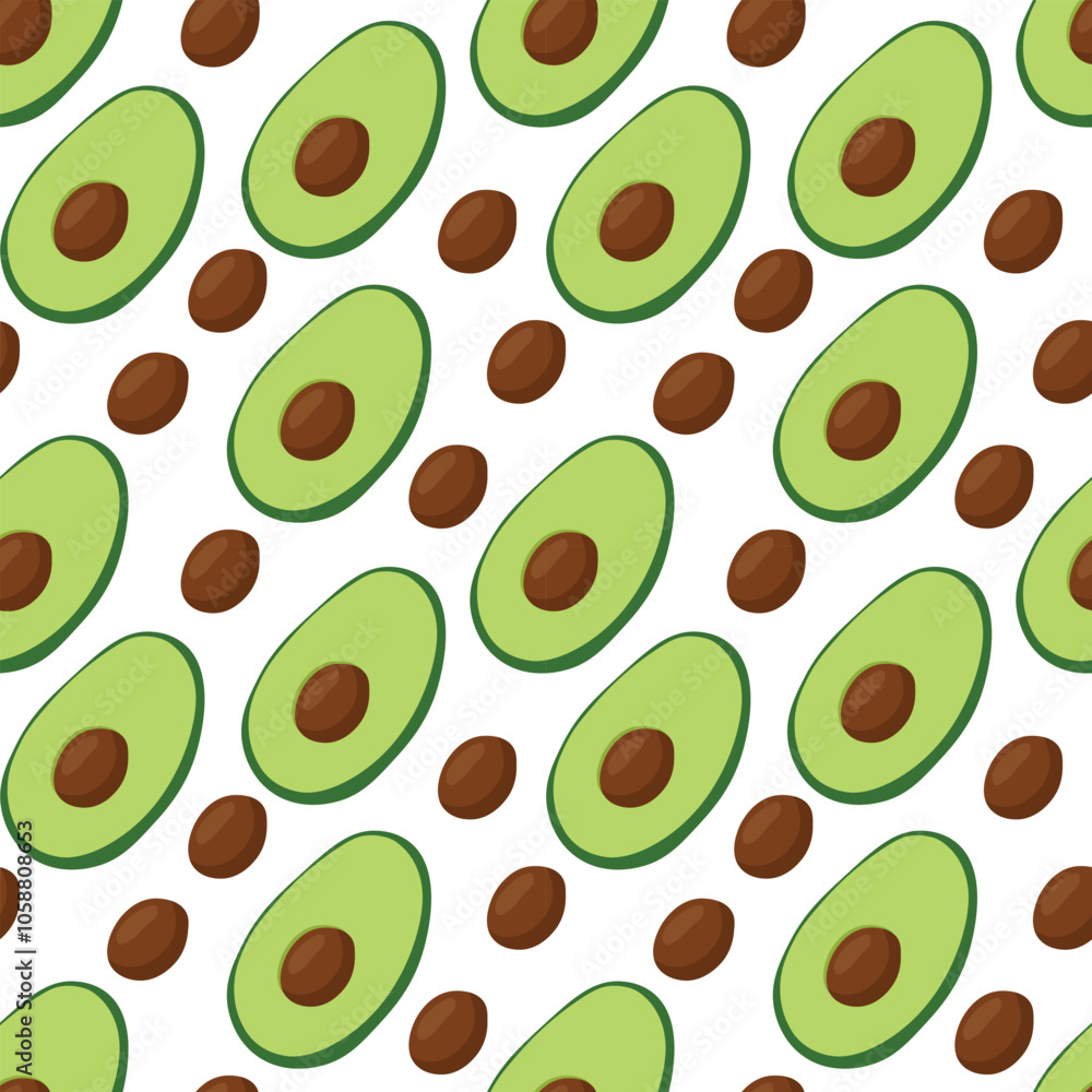 Seamless pattern of sliced avocados with seeds white background, arranged diagonally. Seamless pattern of sliced avocados with seeds white background, arranged diagonally.