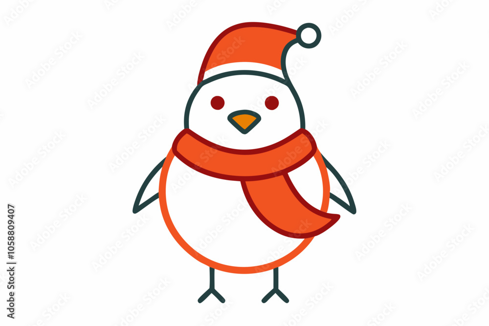 Vector Outline of A cute Robin wearing a Santa clause hat and scarf on white background. Vector Outline of A cute Robin wearing a Santa clause hat and scarf on white background.