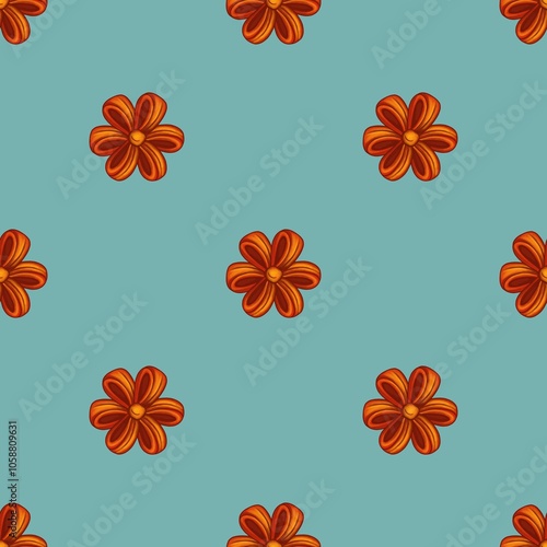 Small Seamless Pattern Design Red Bow Flower with Yellow Background