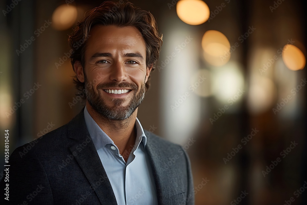 Smiling Businessman in Office with Natural Light Portrait Smiling Businessman in Office with Natural Light Portrait