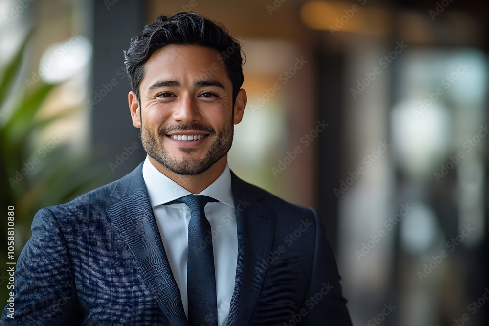 Smiling Businessman in Sharp Suit and Tie, Professional and Confident Smiling Businessman in Sharp Suit and Tie, Professional and Confident