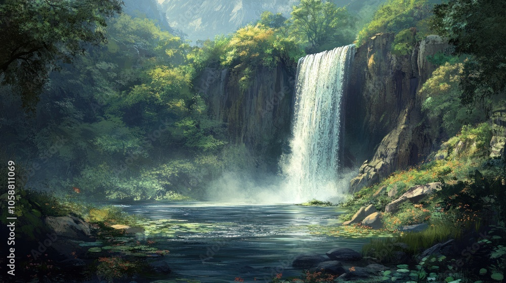 Waterfall in a Lush Forest Waterfall in a Lush Forest
