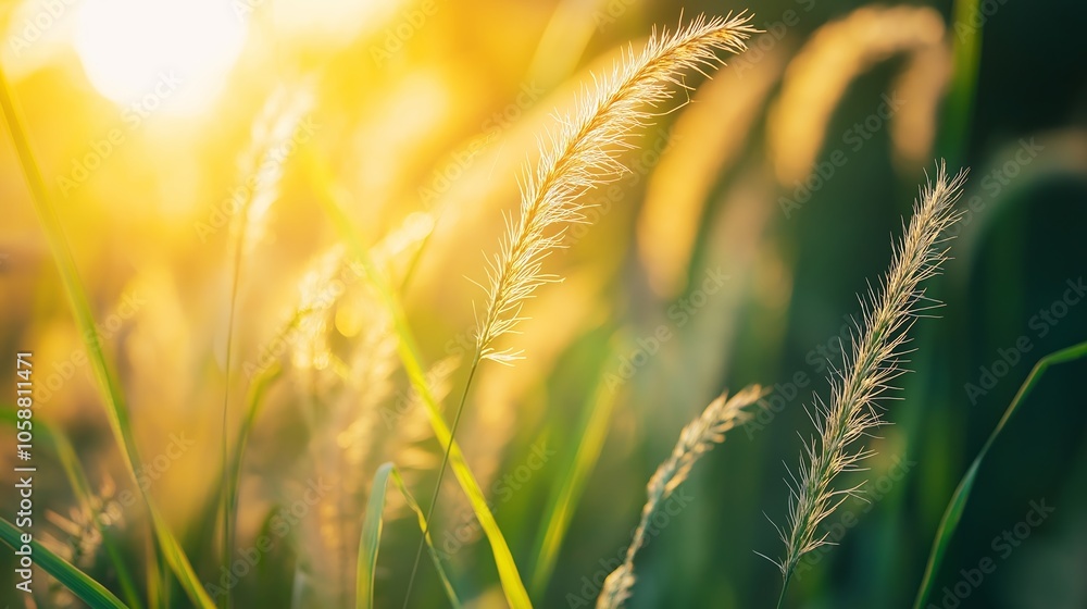 Golden sunlight grass during sunset Golden sunlight grass during sunset