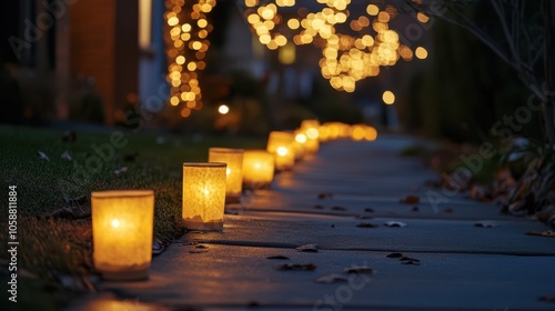 Christmas Eve luminaries lighting up a neighborhood walkway photo