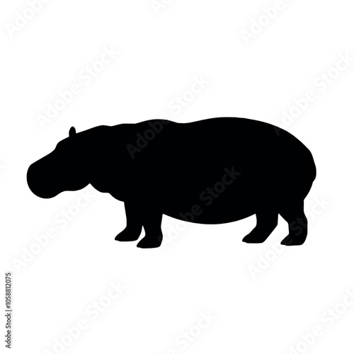 a hippo vector silhouette, isolated white background, silhouette