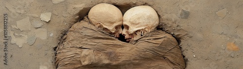 Ancient Skeletons Embracing in Burial Ground  Archaeological Discovery  Historical Remains photo