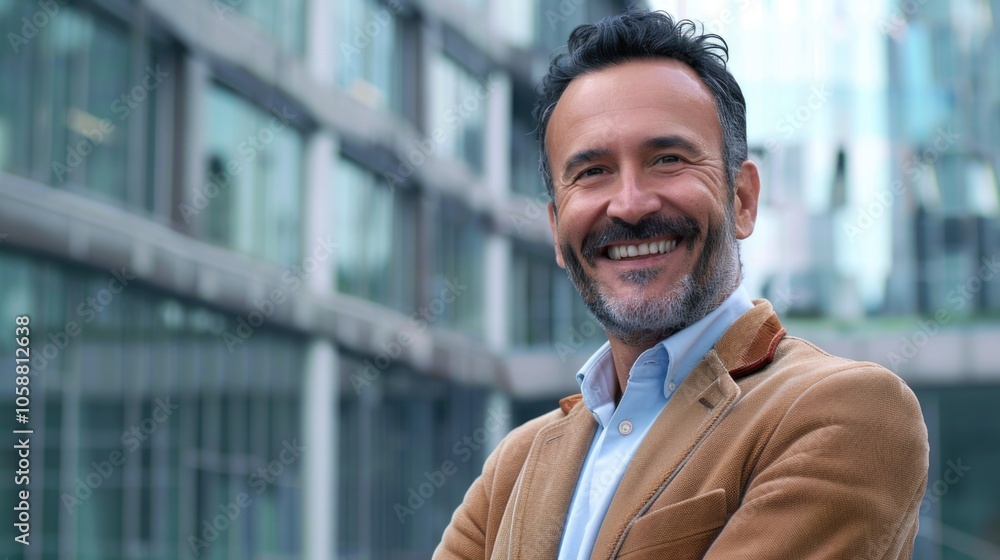 A person wearing a beard and tan jacket, standing outside A person wearing a beard and tan jacket, standing outside