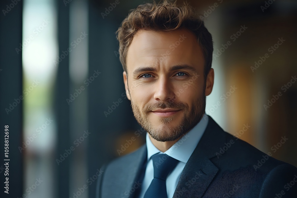 Smiling Businessman in Suit and Tie Portrait - Natural Light Studio Setting. Smiling Businessman in Suit and Tie Portrait - Natural Light Studio Setting.