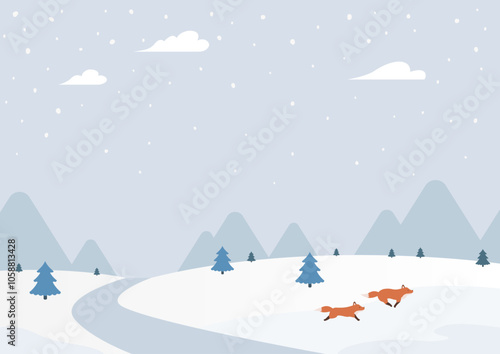 Vector illustration of winter landscape.