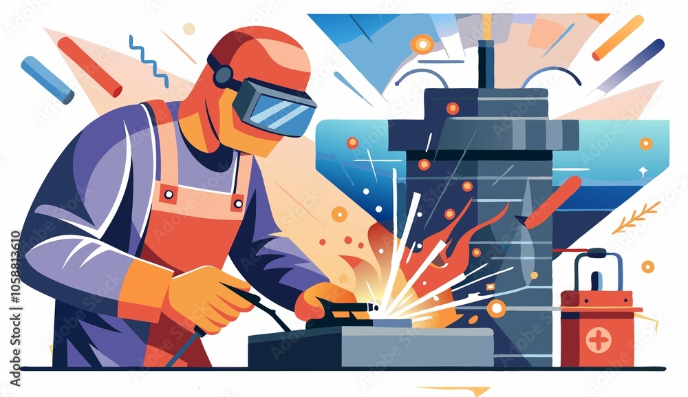 A welder expertly fuses metal components using specialized heat and pressure. A welder expertly fuses metal components using specialized heat and pressure.