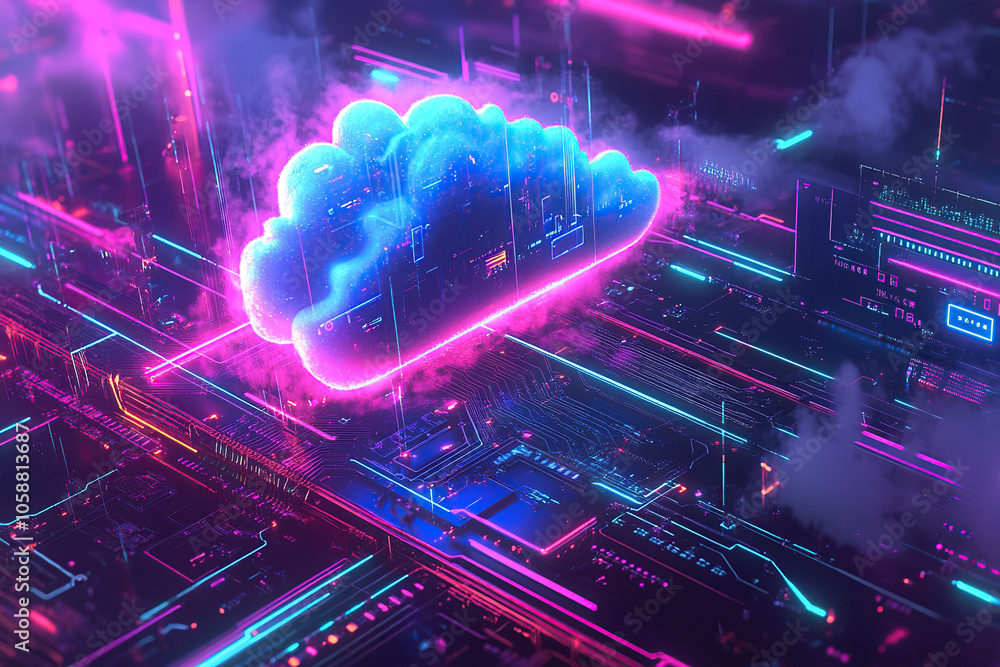 Obraz premium Neon Cloud Data Visualization