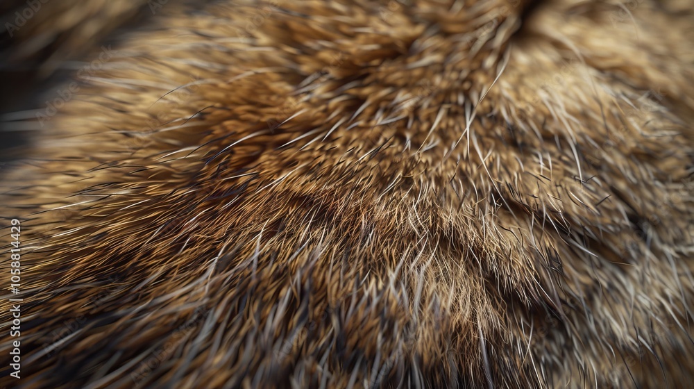This macro image showcases a close-up view of brown fur, highlighting the intricate patterns and texture of individual hairs, blending shades of brown beautifully. This macro image showcases a close-up view of brown fur, highlighting the intricate patterns and texture of individual hairs, blending shades of brown beautifully.