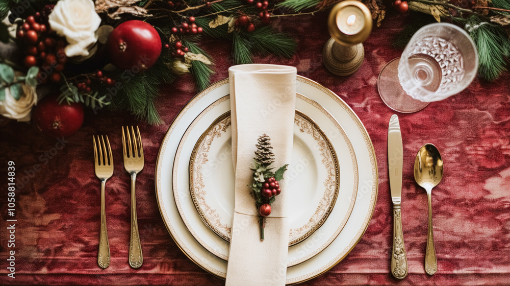 Christmas table decor, holiday tablescape and dinner table setting, formal event decoration for New Year, family celebration, English country and home styling inspiration Christmas table decor, holiday tablescape and dinner table setting, formal event decoration for New Year, family celebration, English country and home styling inspiration