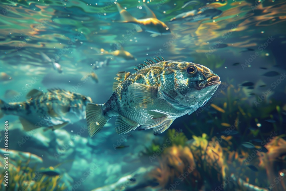 A school of fish swimming together in a body of water, great for underwater or aquatic themed projects A school of fish swimming together in a body of water, great for underwater or aquatic themed projects