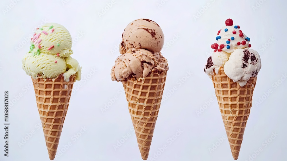 Delicious Ice Cream Waffle Cones With Colorful Toppings on Display Generative AI Delicious Ice Cream Waffle Cones With Colorful Toppings on Display Generative AI