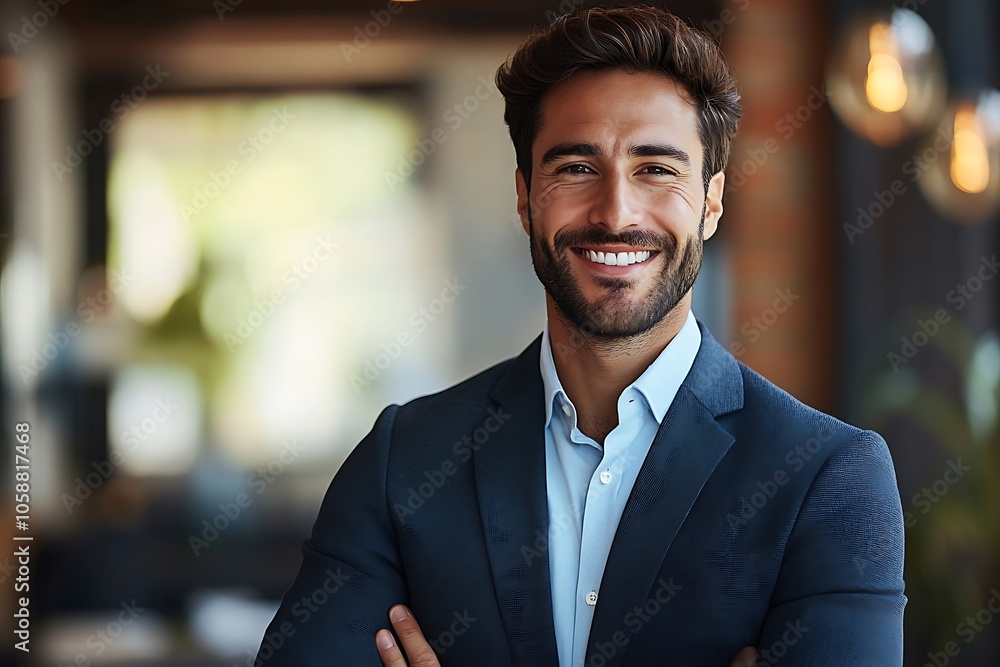 Smiling Businessman in Suit, White Shirt, and Tie Knot - Portrait Smiling Businessman in Suit, White Shirt, and Tie Knot - Portrait