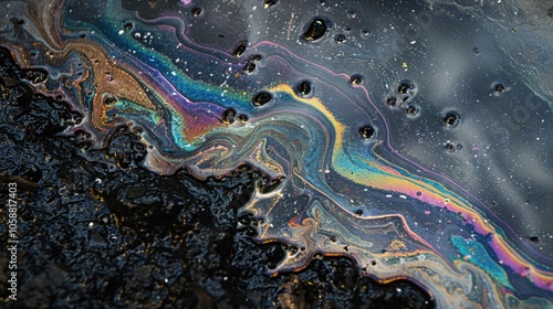 Oil In Water. Iridescent Colors Abstract Fluid Shapes on Water Surface