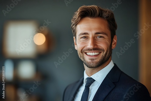 Smiling Businessman in White Shirt and Suit Headshot