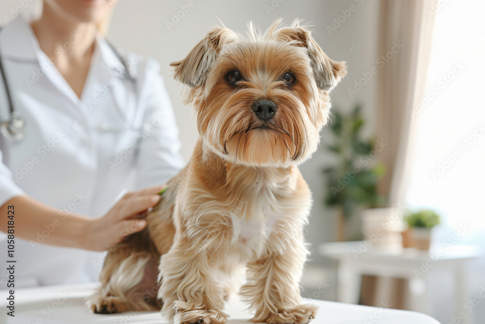 a vet demonstrating proper nail inspection technique on small dog, clinical setting a vet demonstrating proper nail inspection technique on small dog, clinical setting