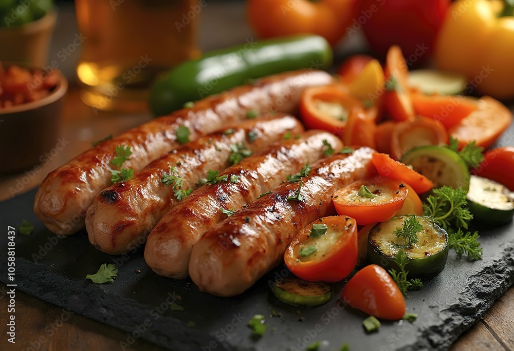 Grilled sausages on a plate Grilled sausages on a plate