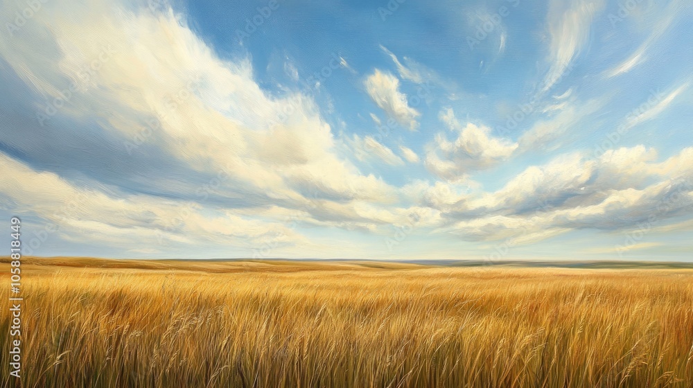 Vast prairie landscape featuring tall grass beneath an expressive sky Vast prairie landscape featuring tall grass beneath an expressive sky