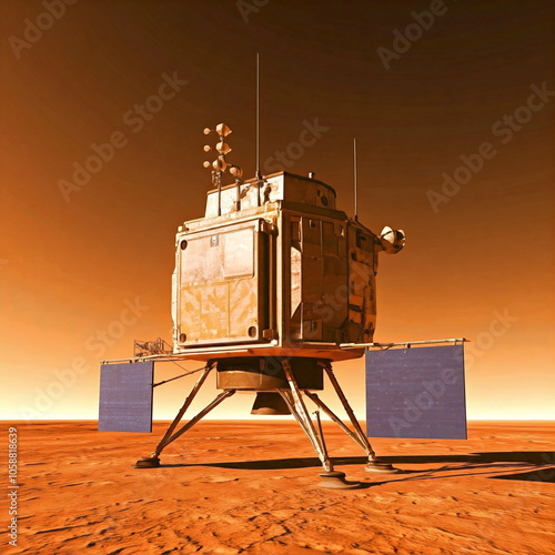 A spacecraft touches down on the Martian surface. AI generated