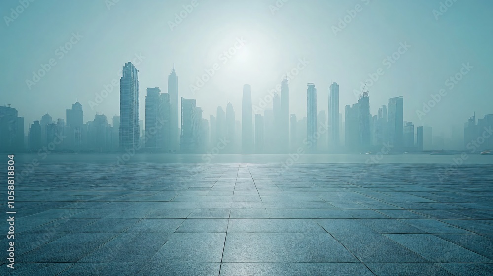 Nighttime City Center with Platforms, Roads, Parking Lot, and Brick Pavement for Car Advertisement Background Nighttime City Center with Platforms, Roads, Parking Lot, and Brick Pavement for Car Advertisement Background