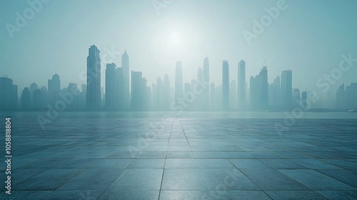 Nighttime City Center with Platforms, Roads, Parking Lot, and Brick Pavement for Car Advertisement Background