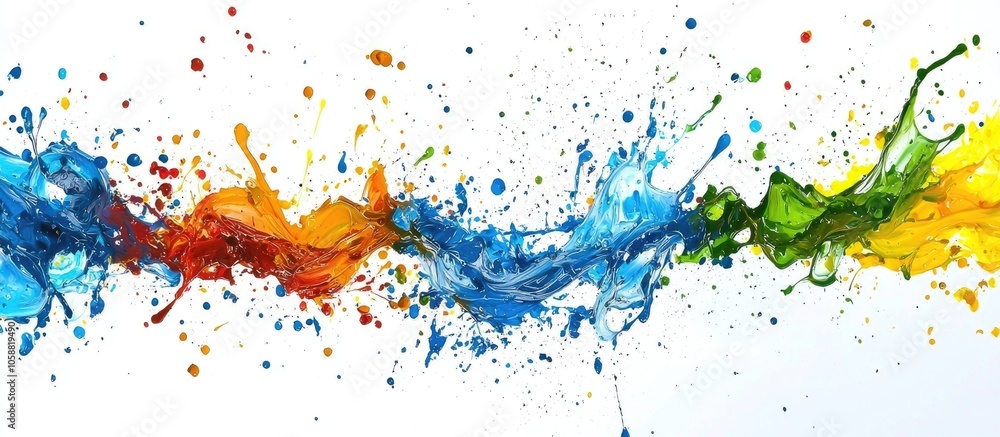 Bursts Of Multicolored Paints And Mixed Together White Paper Drawn Splashes Of Paints Of Different Colors On White Surface Blue Yellow Red Green Color Spreading Spraying Flow Leak Stream Mixing Bursts Of Multicolored Paints And Mixed Together White Paper Drawn Splashes Of Paints Of Different Colors On White Surface Blue Yellow Red Green Color Spreading Spraying Flow Leak Stream Mixing