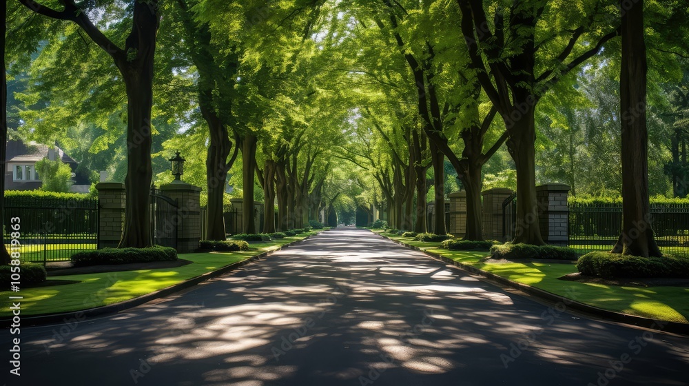 Obraz premium mansion tree lined driveway