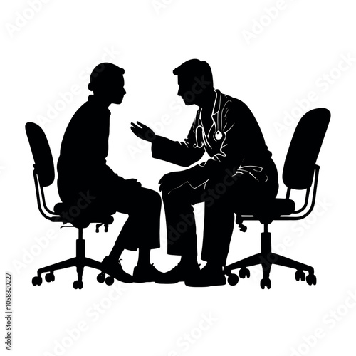 Obraz na płótnie a patient and doctor are discuss sitting on the chair and doing health treatment vector silhouette w salonie