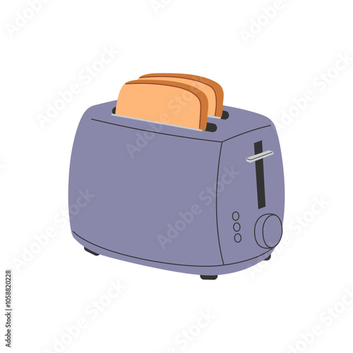 A toaster with toasts. Household kitchen appliances. A flat vector illustration isolated on a white background.