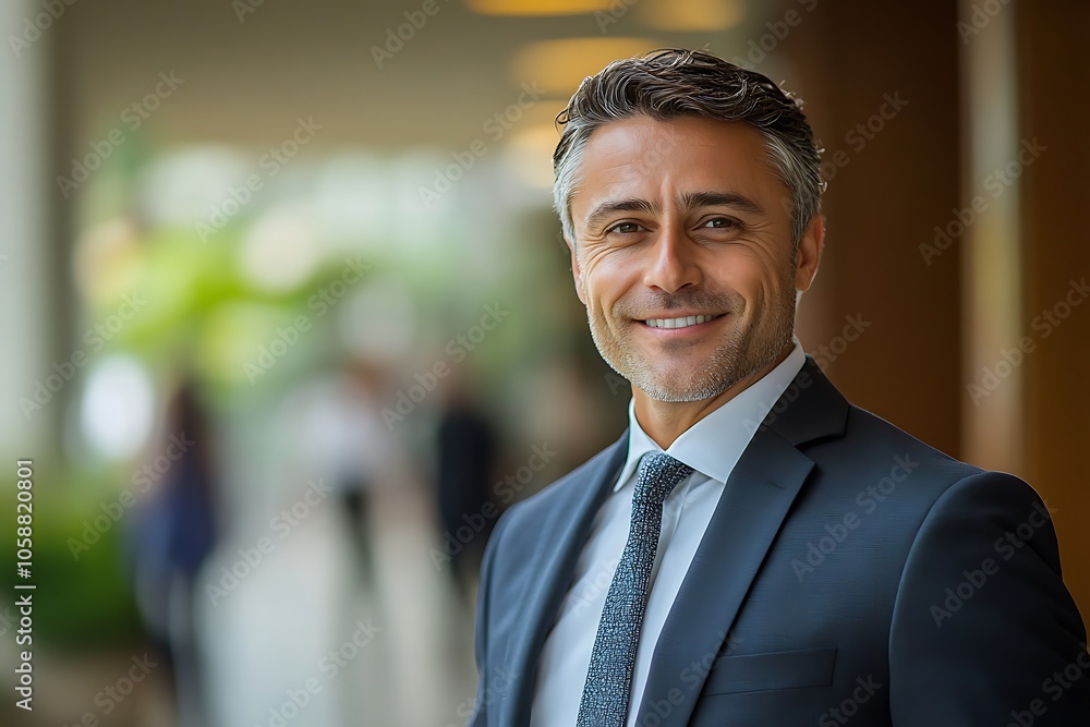 Smiling Businessman with Gray Hair in Navy Blue Suit Smiling Businessman with Gray Hair in Navy Blue Suit