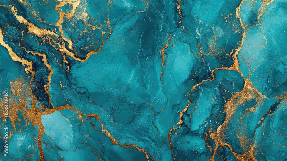 Fototapeta premium Blue marble with a gold background featuring a turquoise marble texture and golden accents Abstract design