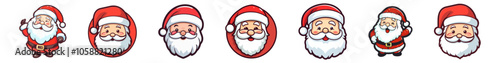 Set of santa faces trend cartoon style with hat mustache and beard. Christmas Santa design element. Holiday vector isolated on white eps