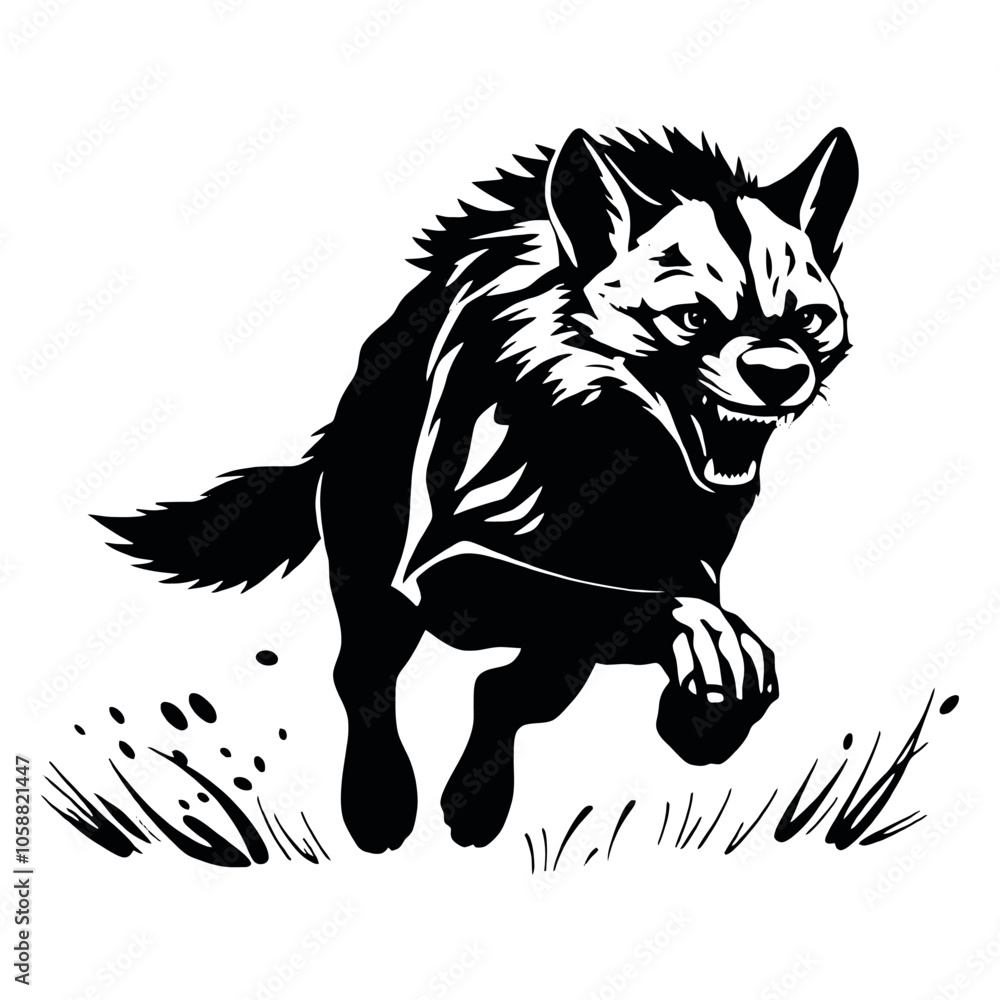 aggressive hyena run vector silhouette, isolated white background aggressive hyena run vector silhouette, isolated white background