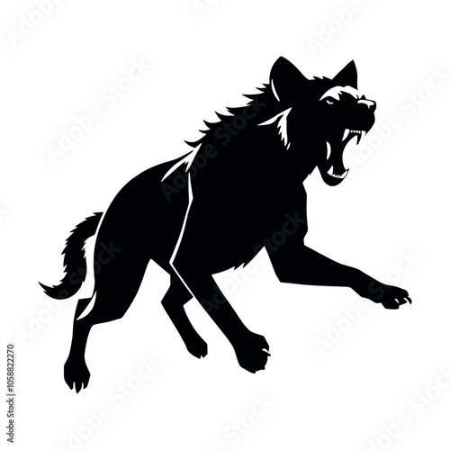 aggressive hyena run vector silhouette, isolated white background