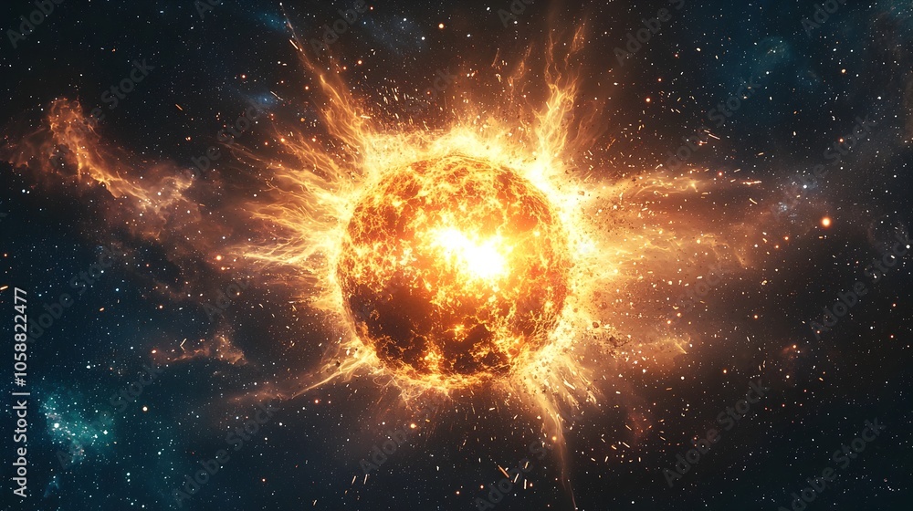 Cataclysmic Cosmic Plasma Explosion Rippling Through Distant Stars in Deep Space Cataclysmic Cosmic Plasma Explosion Rippling Through Distant Stars in Deep Space