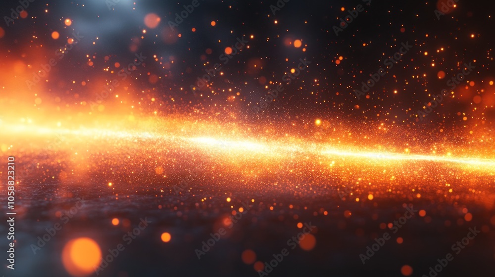 Fototapeta premium Abstract background with glowing light streaks and particles.
