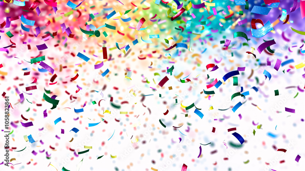 Fototapeta premium Rainbow-colored confetti falling down, PNG. Perfect for birthday and party decoration concepts.