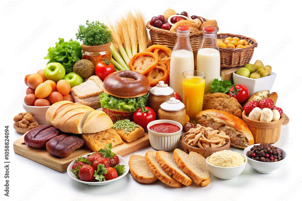 Various delicious food,isolated on White background Various delicious food,isolated on White background