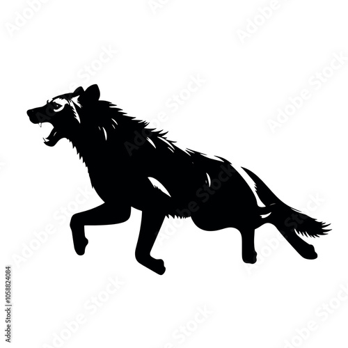 aggressive hyena run vector silhouette, isolated white background