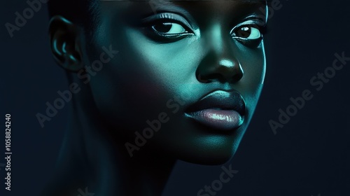 Captivating Portrait with Blue Filters on Skin