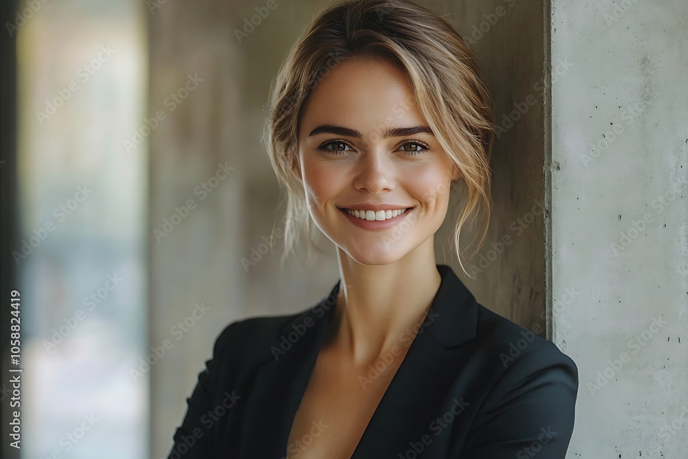 Smiling Businesswoman in Black Blazer - Modern Headshot Portrait Smiling Businesswoman in Black Blazer - Modern Headshot Portrait