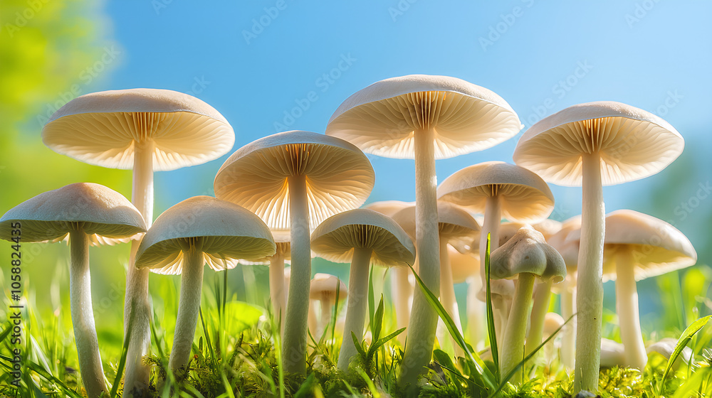 Mushroom meadow, sunny day, blue sky. Nature, the environment.
Mushroom meadow, sunny day, blue sky. Nature, the environment.