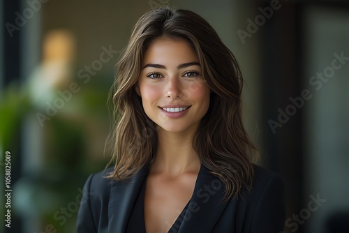 Wallpaper Mural Smiling Businesswoman in Black Blazer - Studio Portrait Torontodigital.ca