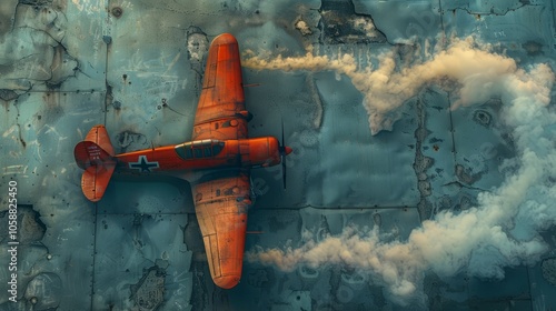 The orange aircraft twists through the dusk sky, leaving a smoky trail while showcasing impressive aerial acrobatics photo