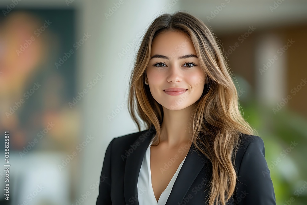 Smiling Businesswoman in Black Blazer and White Shirt Smiling Businesswoman in Black Blazer and White Shirt