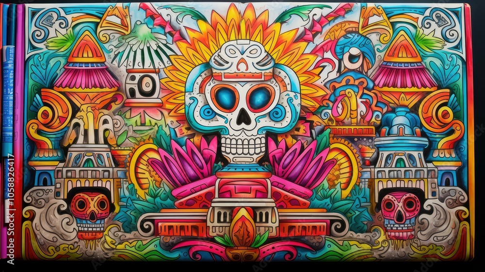 Naklejka premium symbols mexican coloring book
