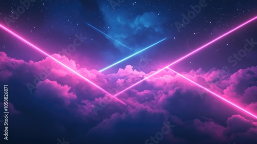 Digital neon lines intersecting clouds at night against a dark backdrop Abstract high tech design suitable for wallpaper backgrounds and banners A breakthrough in modern visual art